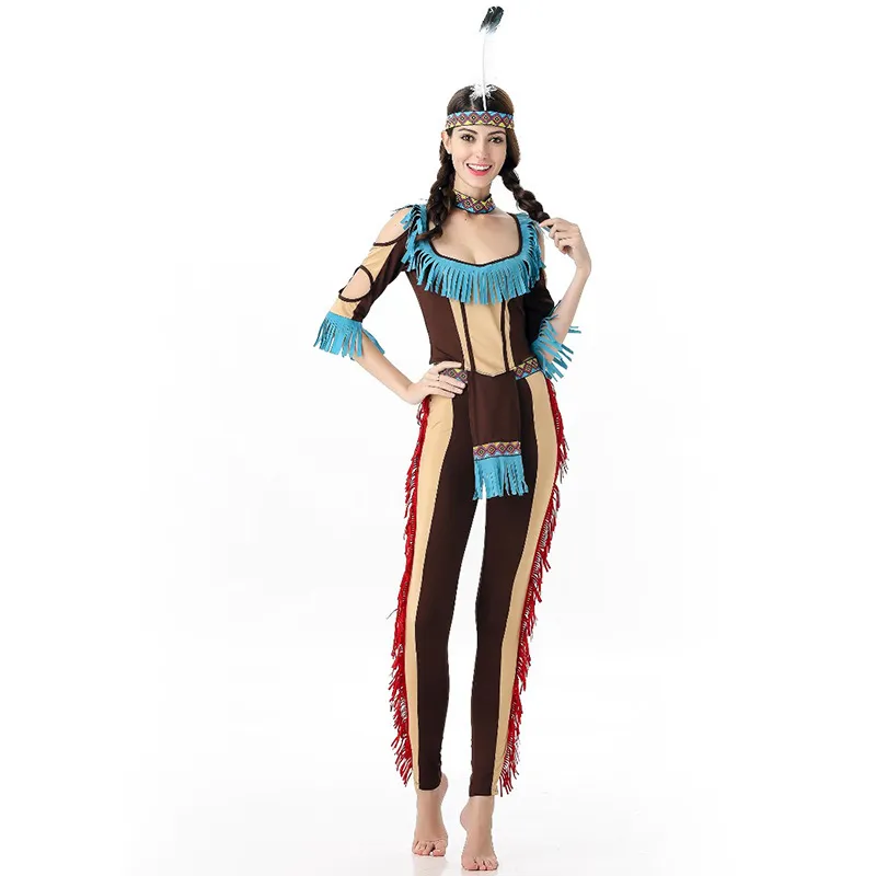 Sexy Indian Cosplay Costume Women Native Fancy Dress Halloween Carnival Party Dress Indigenous Dance Primitive Performance Suit