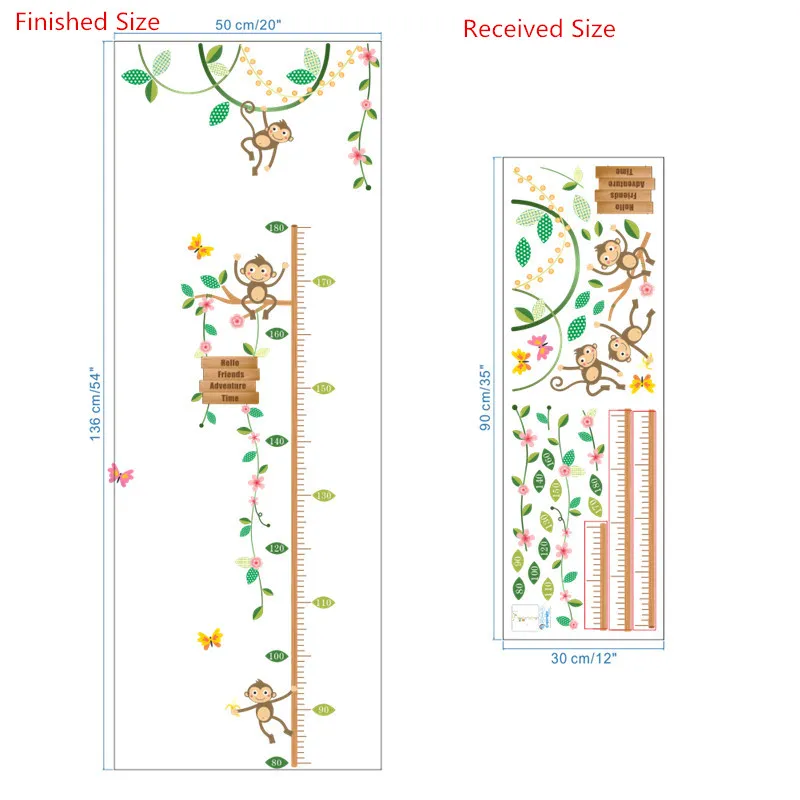 猿の高さのメジャーの壁のステッカーのための壁のステッカーバタフライガーデンフェンスフラワーベースボードステッカー保育園ルームの装飾ポスター