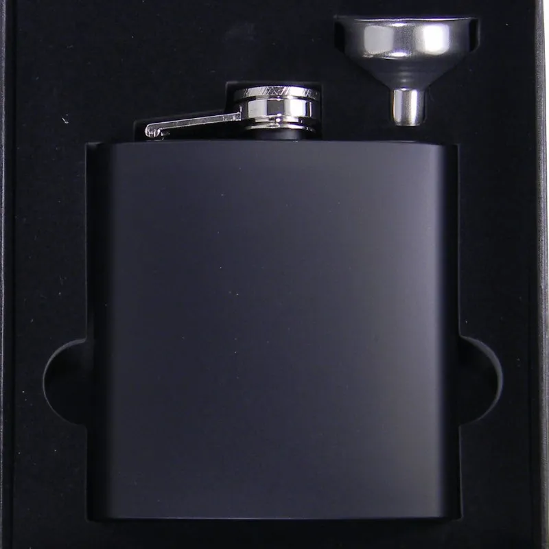 black 6oz stainless steel hip flask in black gift box packing ,Foam inner