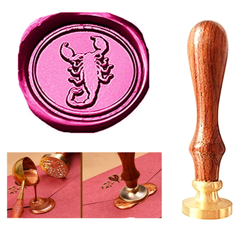 Clear stamps Vintage Scorpion Custom Picture Logo Wedding Invitation Wax Seal Sealing Stamp Rosewood Handle Set