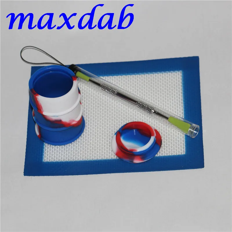 مجموعة أدوات أدوات Silicone Wax Dab Slicks مع 14*11.5cm سيليكون حصيرة وسادة زيت البراميل الجرار السيليكون dabber أداة لمجموعة الشمع