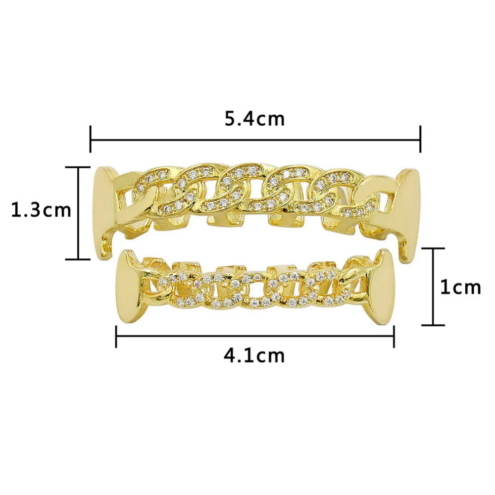 NOUVEAU Custom Fit Entièrement CZ Cubain Fang Grillz Iced-Out Bling Hip Hop Dents Grill Haut Bas GRILLZ Ensemble Chaîne Vampire Grills