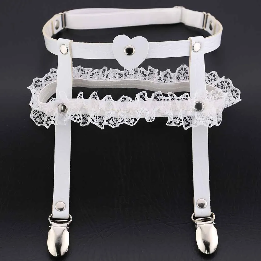 Hot New Wedding Lace Coração Garter De Couro das Mulheres Plus Size Rebites Artesanais Lace Coração De Couro Garter HJ097