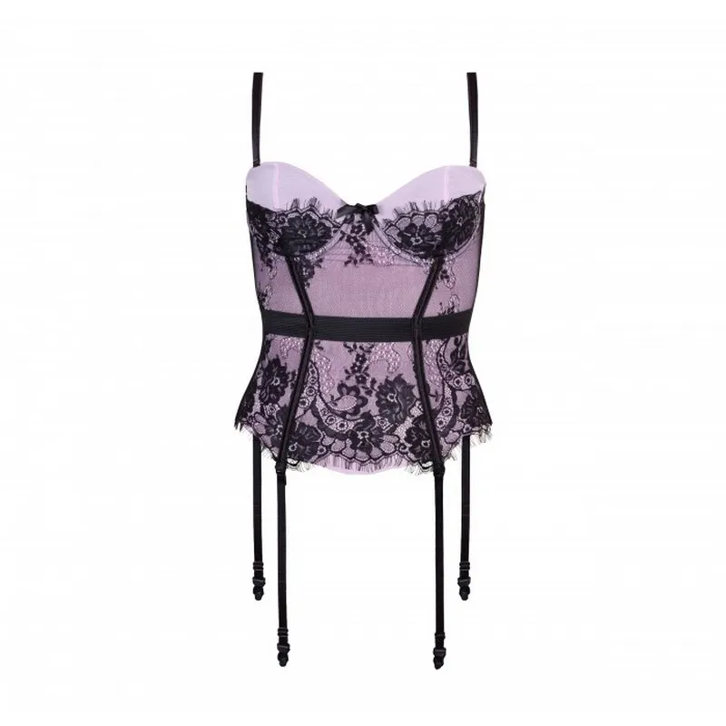 Lingerie Like Overbust Corset Busiter with Underwire Cups Detail and Contrast Lace Overlays Women's Sexy Valentine's Day Corset