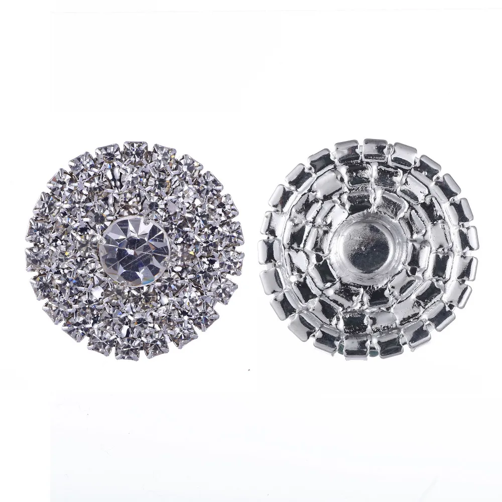 50 stks 25mm Ronde Strass Zilveren Knop Plaksteen Decoratie Kristallen Gespen Voor Baby Haaraccessoires