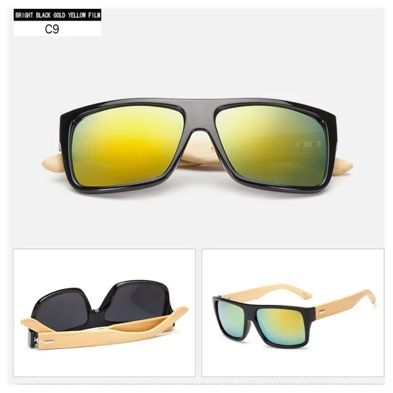 Colorful Mirror Lenses Bamboo Sunglasses With Natural Wood Temples Square Frame Men Sun Glasses Can Engrave Logo