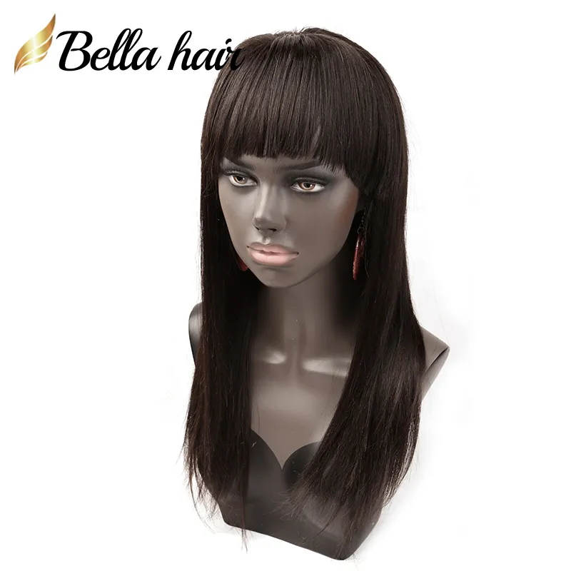 Silky Straight Full Lace Hair Wig Brazilian Glueless Front Laceee Human Hair Wigs with Bangs For Black Women
