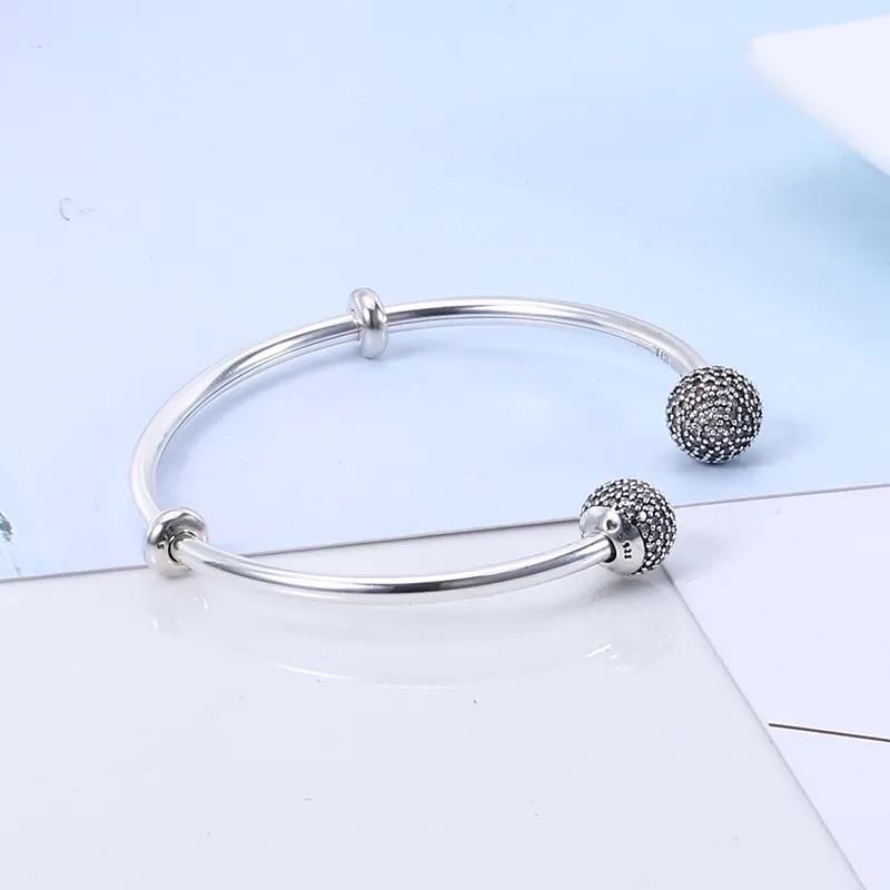 2017 High Quality 100% 925 sterling silver Fit Pandora Bracelet Bangle for beads Charm DIY Jewelry Open Bangle with Letter