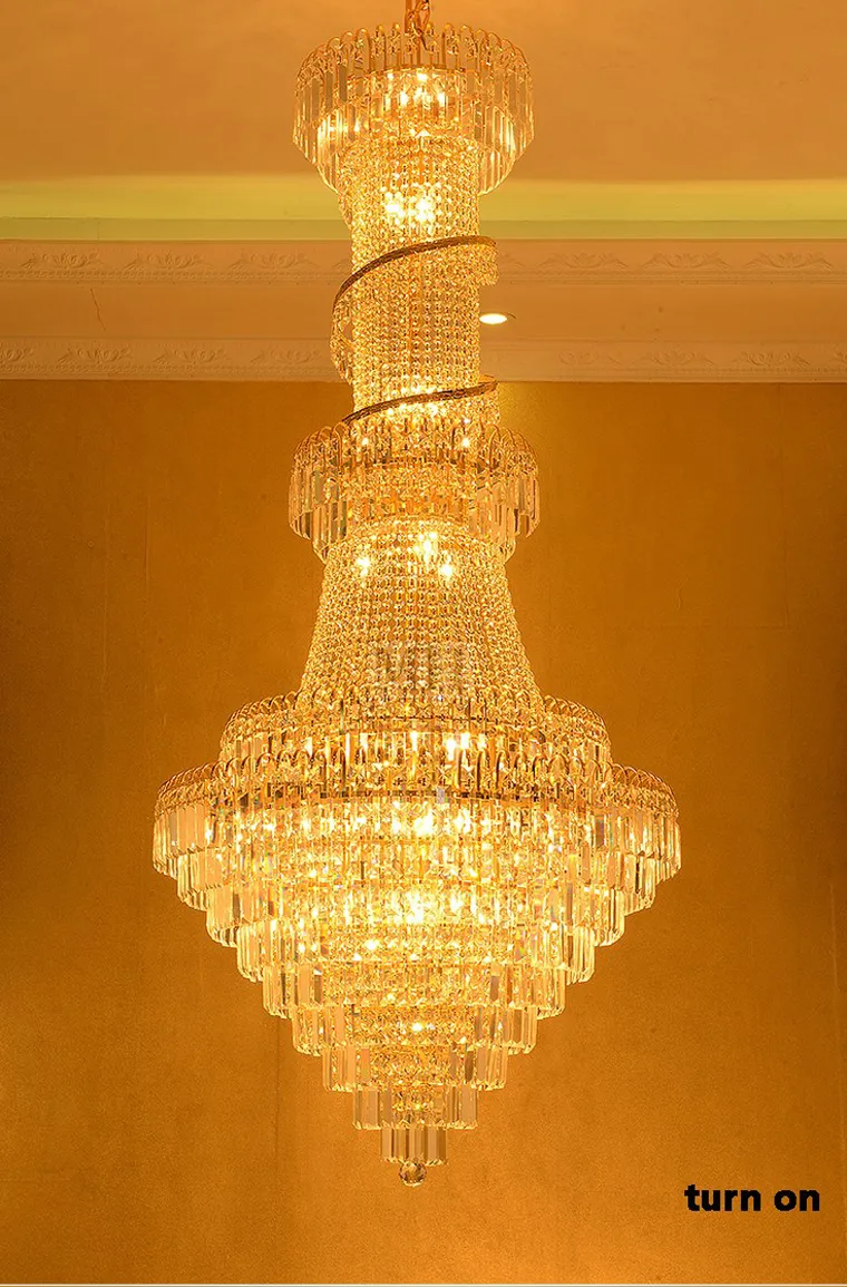 LED Modern Landeliers American Gold Crystal Chandelier Lighting Lighting Fixture Luxury Hogar de la sala de estar Interior Escalero Lámparas de colgante de espiral larga Luz colgante