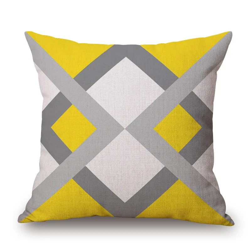 yellow and gray cushion cover cotton linen geometric throw pillow case for lounge chair 45cm nordic almofada decorative cojines2591702