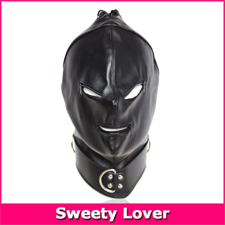 Sex Toys Black Faux Leather Full Sex Hood Mask Latex... From Zhengrui08,  $12.28