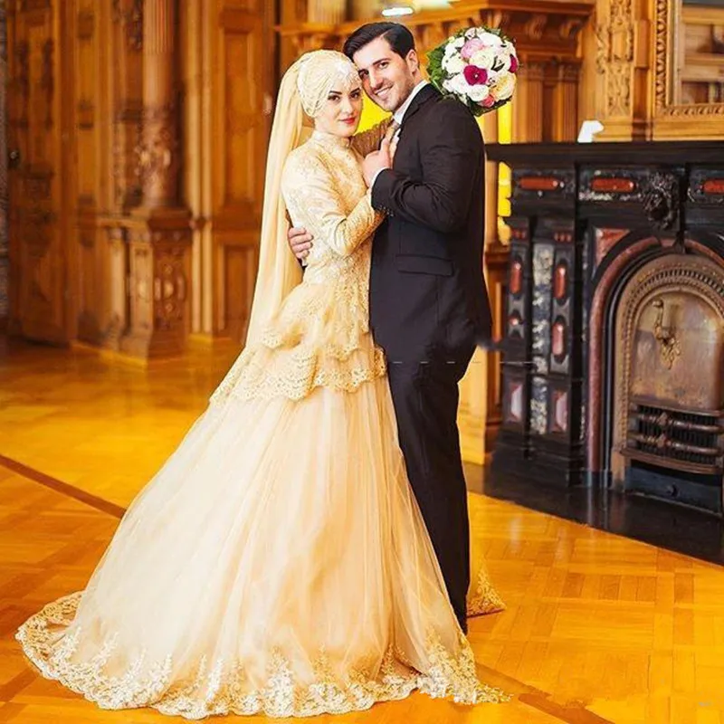 Muslim Wedding Bridal Dress: Cheap High Neck Long Sleeve Appliques Elegant  Design, Crystals, Court Train, Custom Made Formal Wear, Long from Dhgate  Bridesmaid Dress - price 147.99