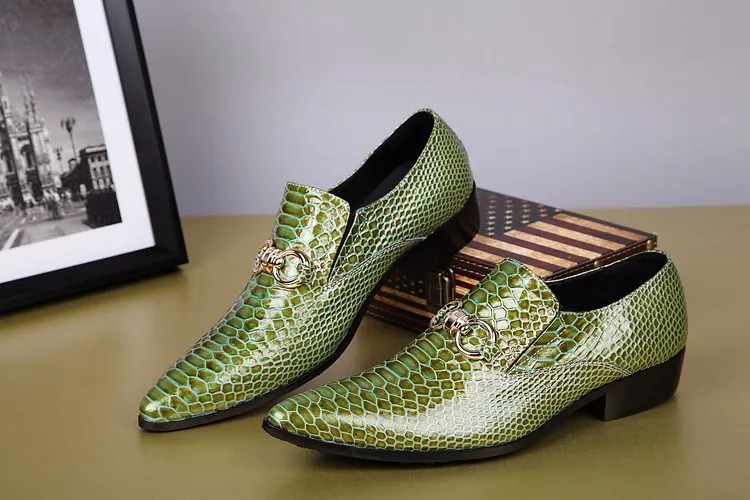 Padrão Nova Alligator Mens sapatos de couro genuíno moda vestido estilo Negócio sapatos para homens Verde