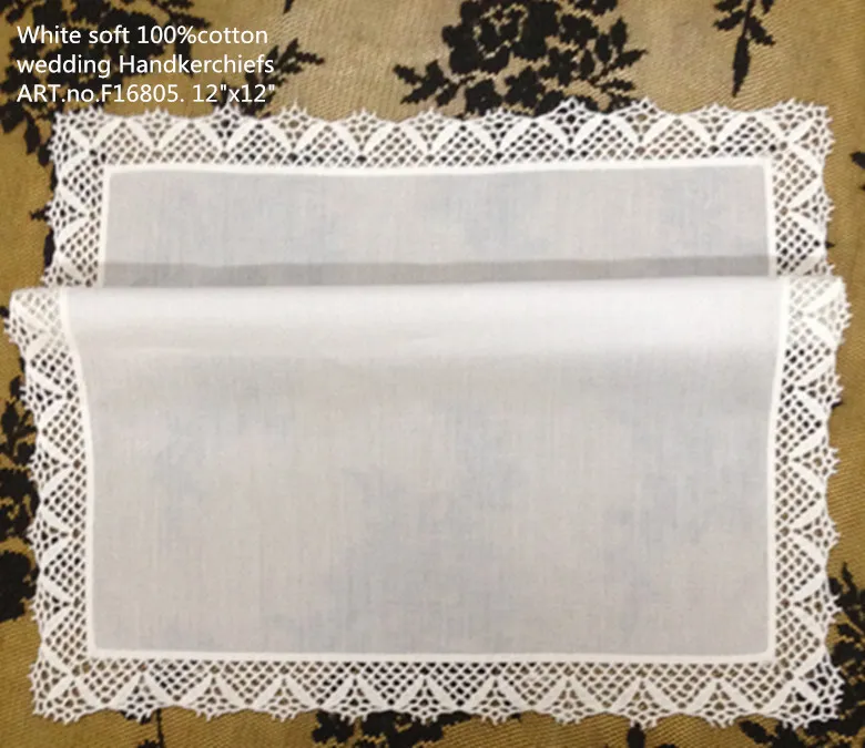 de 12 mouchoirs de mariage en dentelle de coton blanc de 30,5 cm pour femme.