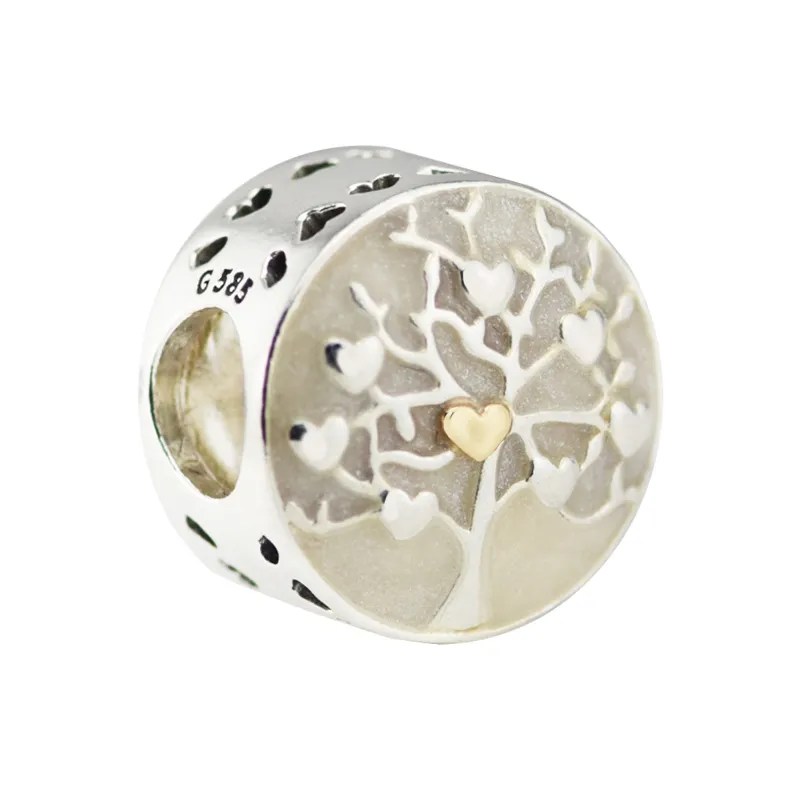 2017 Fête des Mères Argent Perles DIY Fit Pandora bracelets Authentique 925 Sterling-Argent-Bijoux Charmes Arbre de Coeurs Argent E283w