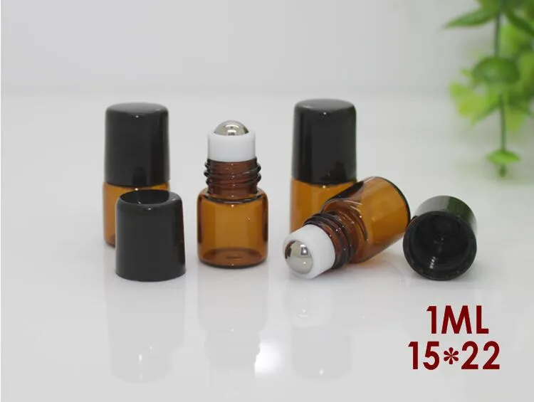 Flacone di vetro vuoto roll-on da 1 ml e 2 ml, colore marrone chiaro, bottiglia con rullo in metallo, profumo liquido olio essenziale