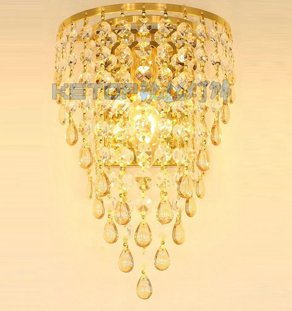 Golden TV Background Crystal Egg Hanging Wall Lights Bedroom Bedsides Corridor Luxury Wall Sconce European Living Room Hallway Wall lamp