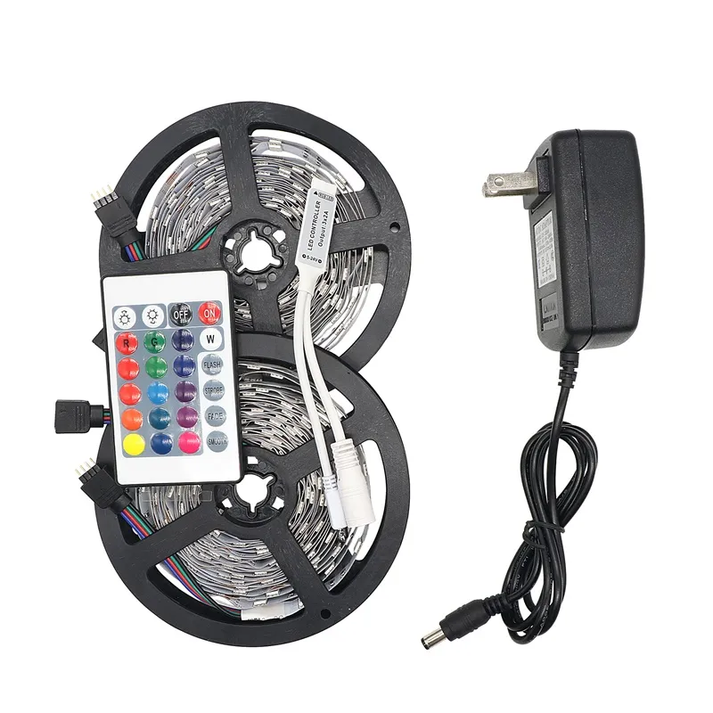RGB LED-band Ljus 5050 5m 10m IP20 LED-ljus RGB LED-lampor Tape LED-band Flexibel mini IR-styrenhet DC12V Adapter Set
