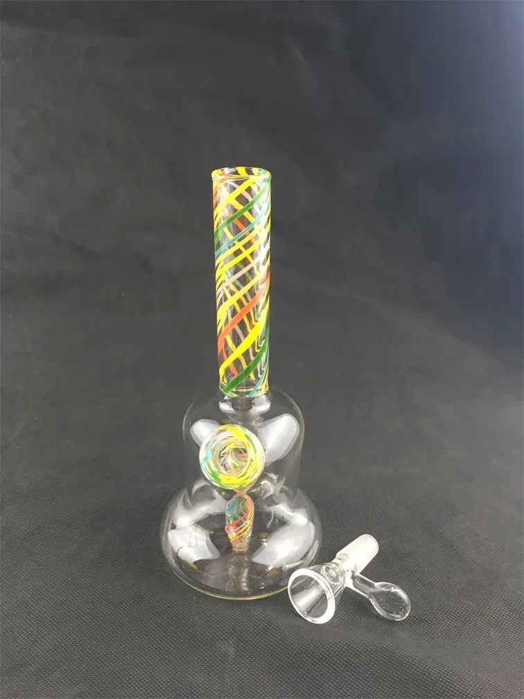 Glass hookah color grid stripe oil rig bong, smoking pipe, 14mm joint factory outlet