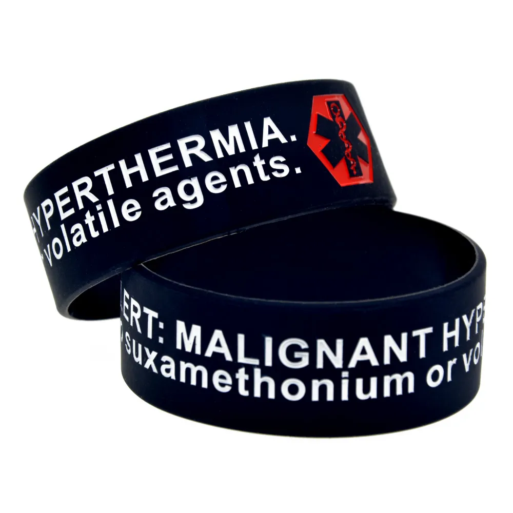 1 bracelet en silicone d'hyperthermie maligne d'alerte PC 1 pouce de large un excellent message à transporter en cas d'urgence