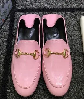 Alta qualidade de couro genuíno 2 vias corrediças sapatos rosa preto ocasional loafter moda mulheres homens unsex