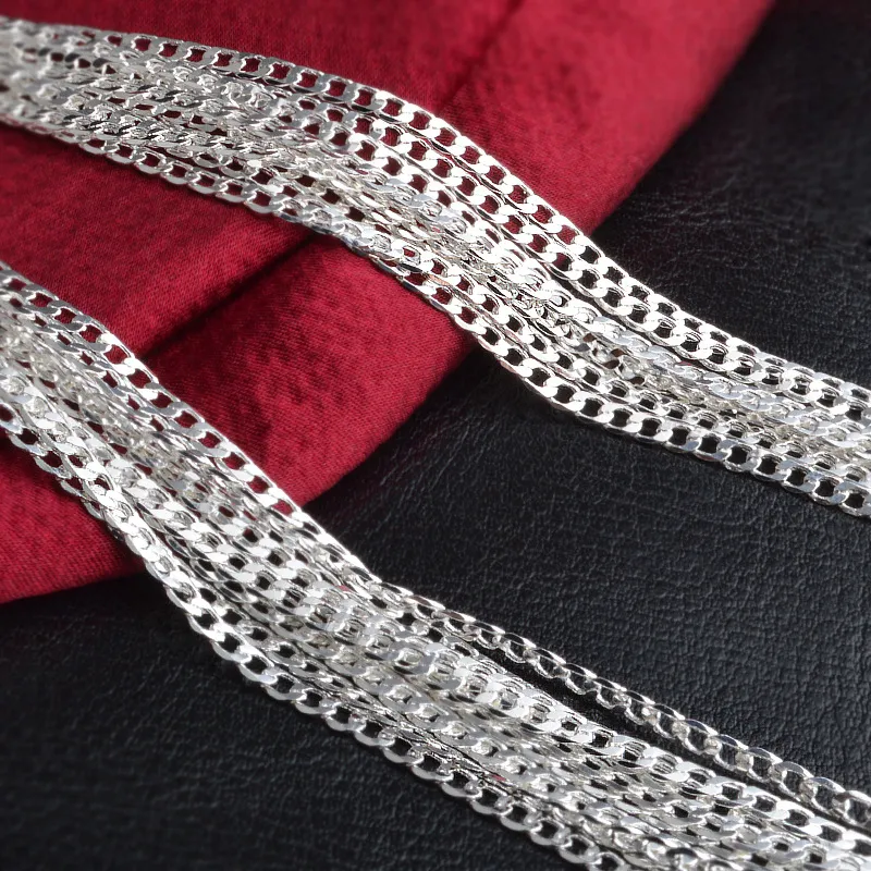 Mann-Frau-Halskette, 925-Versilberung, 2 mm seitliche Kette, Halskette 16 Zoll/18 Zoll/20 Zoll/22 Zoll/24 Zoll/26 Zoll/28 Zoll/30 Zoll