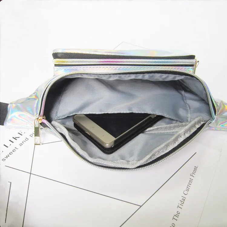 Midjepåsar Kvinnor Metallic Silver Fanny Pack Sparkle Festival Hologram 