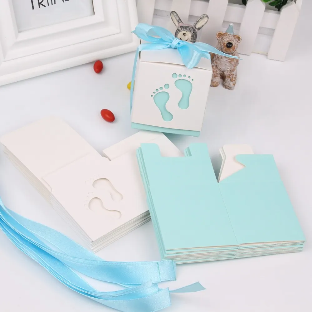 50 piezas de regalos de baby shower, diseño de huellas de bebé, caja de  embalaje de chocolate, caja de regalo para niños, cumpleaños, baby shower