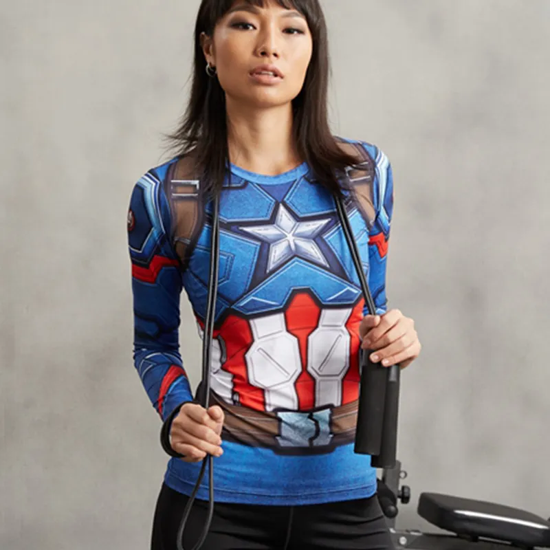 2017 3D Camisetas Capitán América Compression Camisa De Manga Larga Cosplay Ropa Tops Femeninos De Halloween Para Mujeres De 9,31 € | DHgate