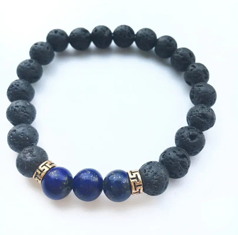 Lava Rock Stone Beads Pulsera Charm Rock Piedra natural Turquesa Tiger Eye Beads Pulsera Joyería de moda Artesanía Hombres Chakra Pulsera