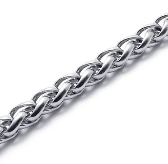 Fashion new Jewelry Stainless Steel men's Boys women Necklace wheat braid chain silver tone polished for gifts 6mm wide 18''-32 inch choose