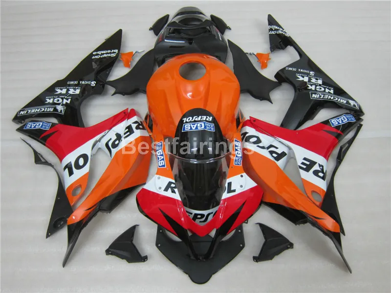 حقن أجزاء الجسم Fairing Kit for Honda CBR600RR 07 08 Orange Black Fallings Set CBR 600RR 2008 2008 YT35