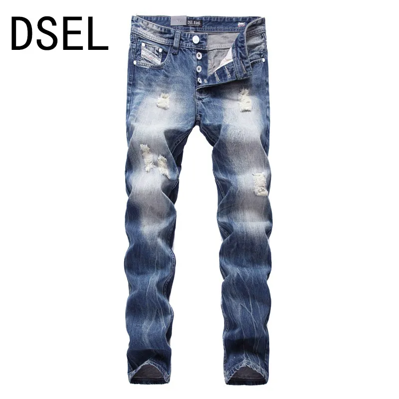 Gros-British Style Designer Hommes Jeans Haute Qualité Mode Jeans Déchirés Pour Hommes Distressed Pantalon Marque Jeans Hommes Bleu Couleur