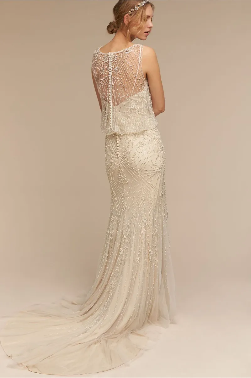 Robes de mariée sirène en cristal de luxe 2019 Bhldn perles perlées Trumpat robes de mariée bijou décolleté balayage train robe de mariée211S