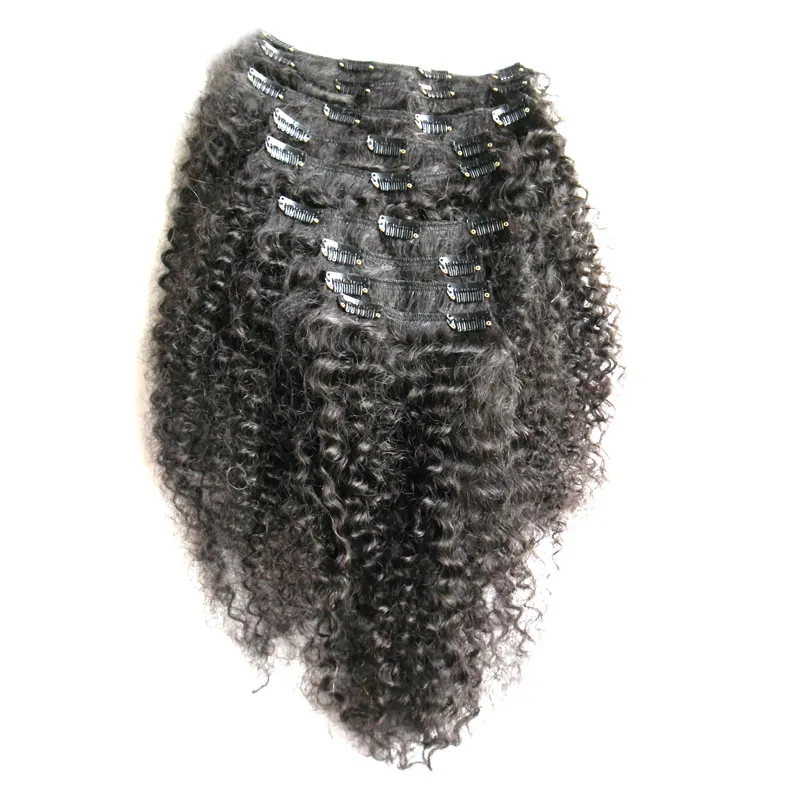 Mongolian Kinky Curly Hair Afro Kinky Clip In Extensions 100G African American Clip In Human Hair Extensions