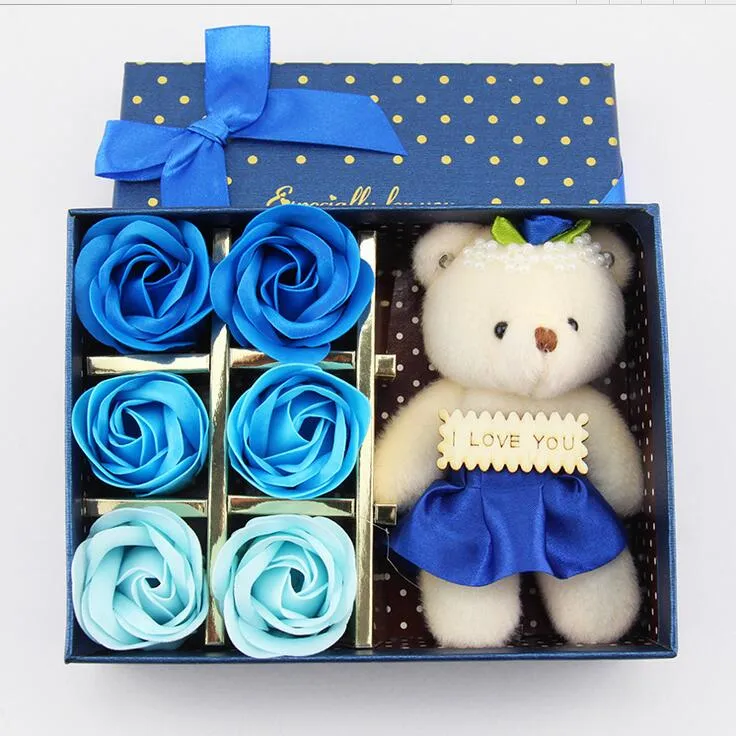 / Box Romantic Rose Soap Flower con Little Cute Bear Doll Grande San Valentino Giftsfor Regali di nozze o regali di compleanno