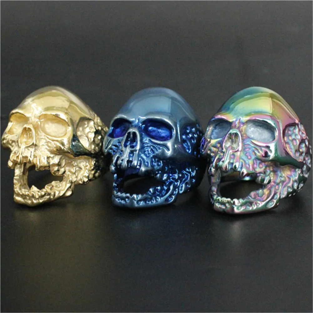 3 unids/lote nuevo tamaño 7-15 Cool Big Biker Skull Ring 316L Acero inoxidable joyería de moda hombres Walking Dead Skull Ring