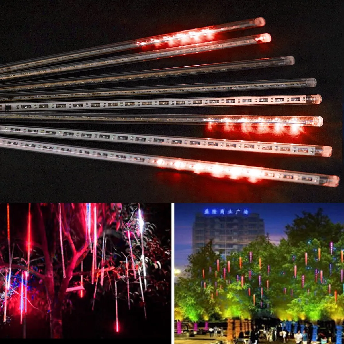 LED Strings Meteor Shower Rain Lights,Drop Icicle Snow Falling Raindrop 30cm 8 Tubes Waterproof Cascading lights for Wedding Xmas Home Decor