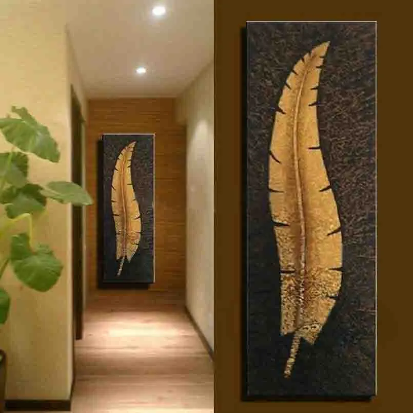 handmade parete verticale su tela grande soggiorno moderno Corridoio corridoio decorazione pittura ad olio foglia oro immagine home decor