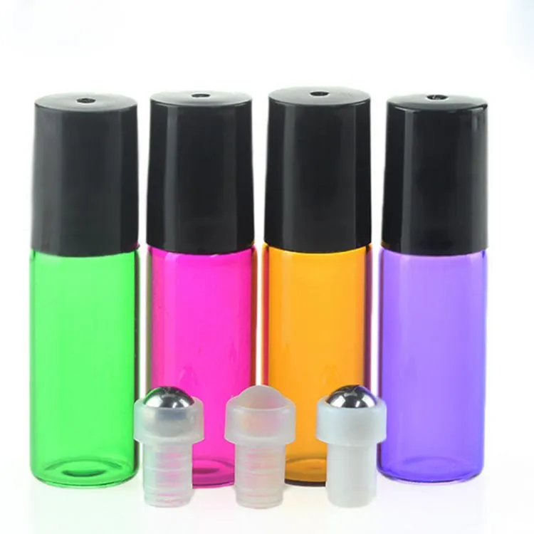 1/6OZ Glass Perfume Bottles 5ml Colorful Roll On Fragrances Essential Oil Container with Stainless Steel Roller Ball