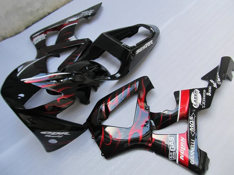 Injiceringsmögel Hot Sale Fairing Kit för Honda CBR900RR 00 01 Red Flames Black Fairings Set CBR929RR 2000 2001 OT11