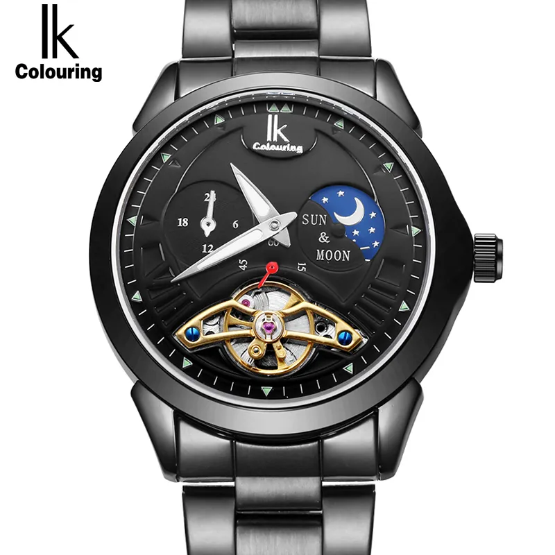 IK 2019 Moon Fase Função Luxo Top Marca Relógio Homens 24 Horas Full Steel Band Ouro Esqueleto Automático Relógios Mecânicos Mecânicos Homem