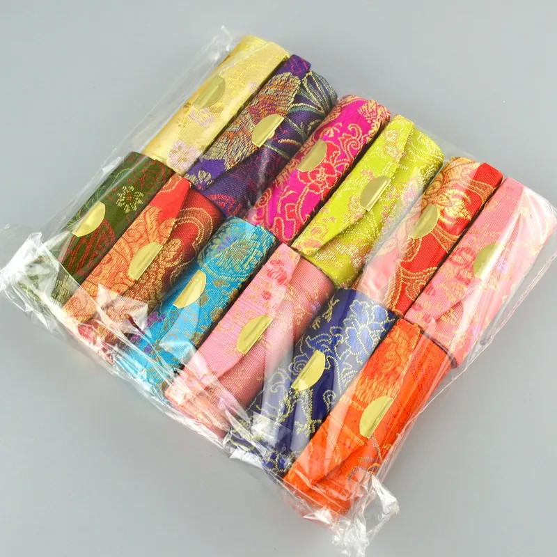 Vintage Cheap Empty Lipstick Case Mirror Chinese Silk Brocade Lip Balm Tubes Packaging Box Lip gloss Makeup Containers 