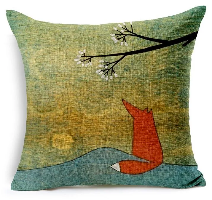Cartoon Fox Cushion Cover Bawełniany lniany dekoracja domu almofada w stylu nordyckim kanapa krzesło rzucające poduszka 45 cm kwadrat Cojines6701131