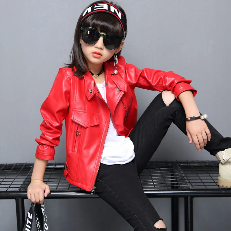 Girls Faux Leather Jacket Kids Fashion Coats Spring Children Jackets Boys Casual Solid Children Clothing PU Outerwear Tops8221324