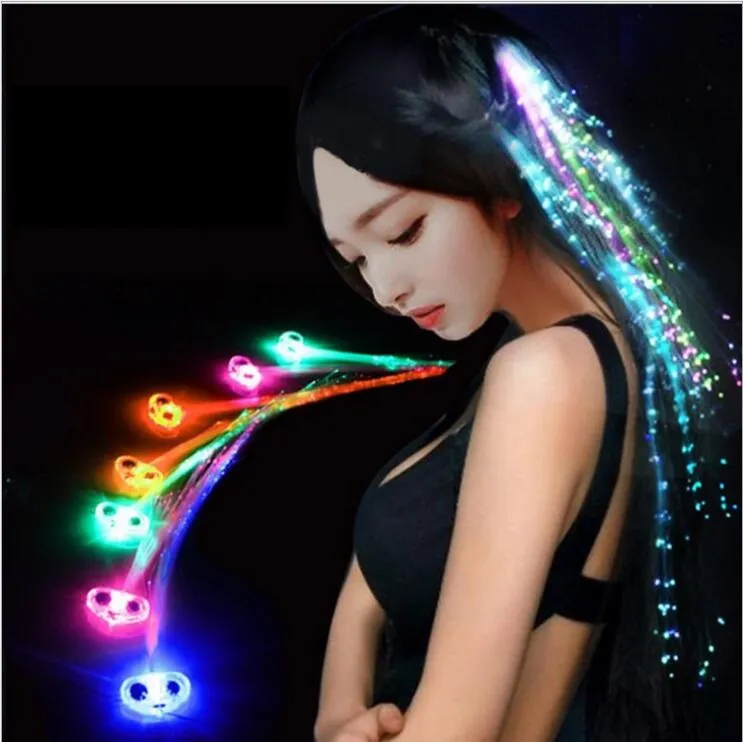 Lysande ljus upp LED hårförlängning Flash Braid Party Girl Hair glow av Fiber Optic Christmas Halloween Night Lights Decoration
