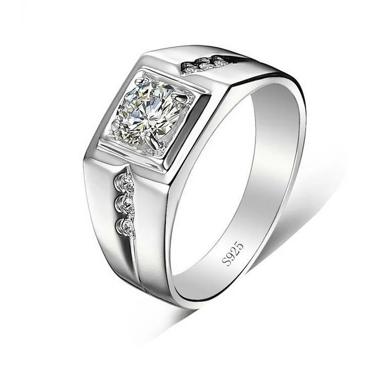 Sprzedaż hurtowa pasjansa luksusowa biżuteria 925 srebro biały topaz CZ cyrkonia diament ślub zaręczyny mężczyźni palec serdeczny prezent rozmiar 7-12