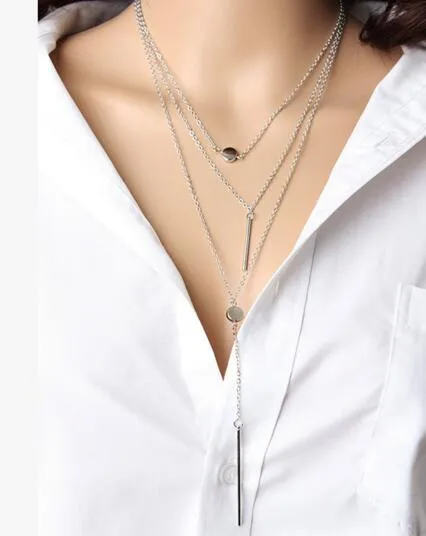 Collier multicouche ras du cou breloques en alliage métal barre pendentif 3 couches chaîne collier Chunky femmes déclaration colliers ras du cou femmes bijoux