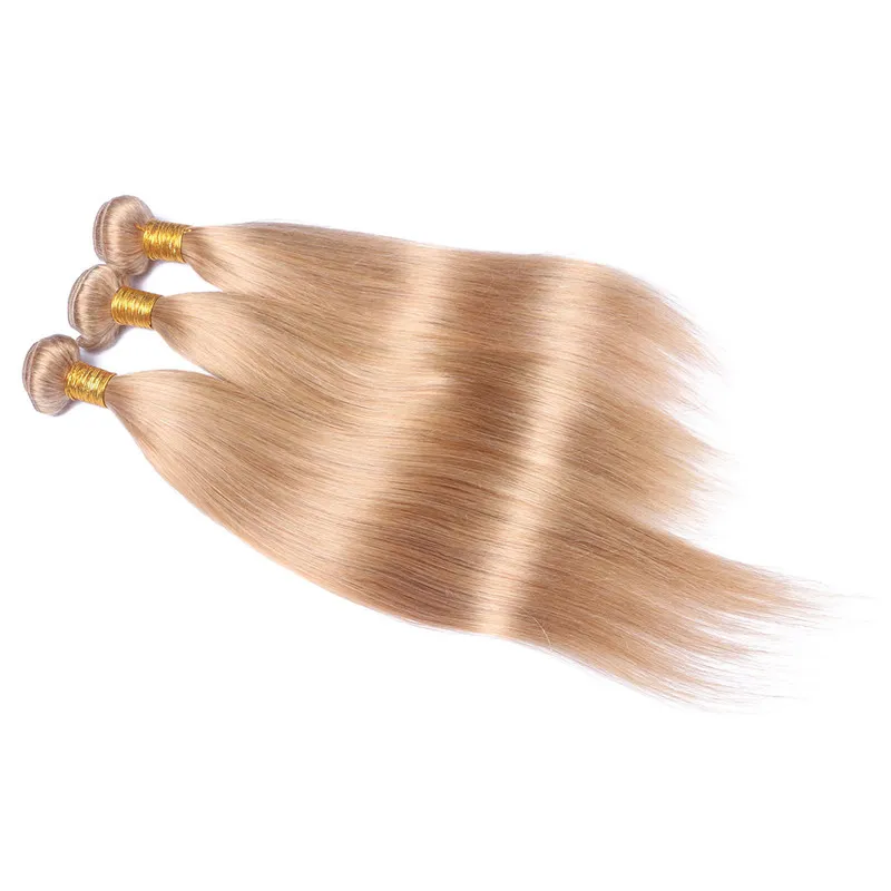 Brazilian #27 Honey Blonde Human Hair Extensions Wholesale Straight Strawberry Blonde Virgin Remy Human Hair Bundles Tangle Free