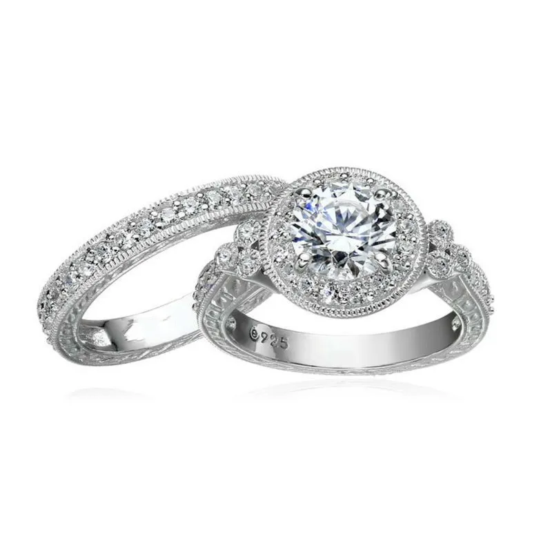 Taille 5 6 7 8 9 10 bijoux vintage coupe ronde en argent sterling 925 topaze blanche CZ diamant pierres précieuses bague de fiançailles de mariage Se307y